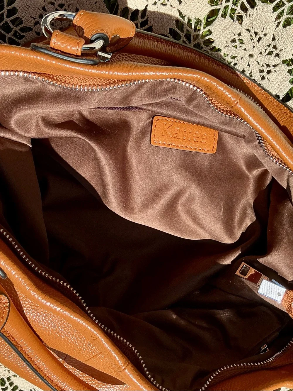 Kattee Genuine Leather Pebbled Tote Satchel Camel Brown Shoulder Crossbody Bag